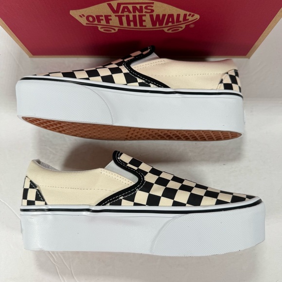 Vans Classic Slip-On Stackform Checkerboard Black Classic White Sneakers Women 8 - Picture 8 of 12